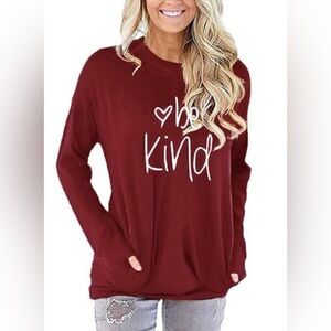 NWT Leo Rosi Plus Women’s Maroon / Red 'Be Kind' CrewNeck LS Sweatshirt Size 2XL